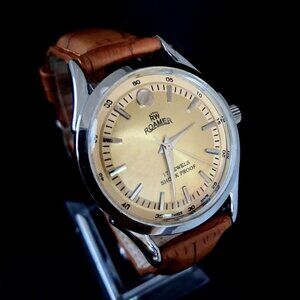 Vintage Roamer Yellow & Brown Men's Leather Mechanical Watch RARE